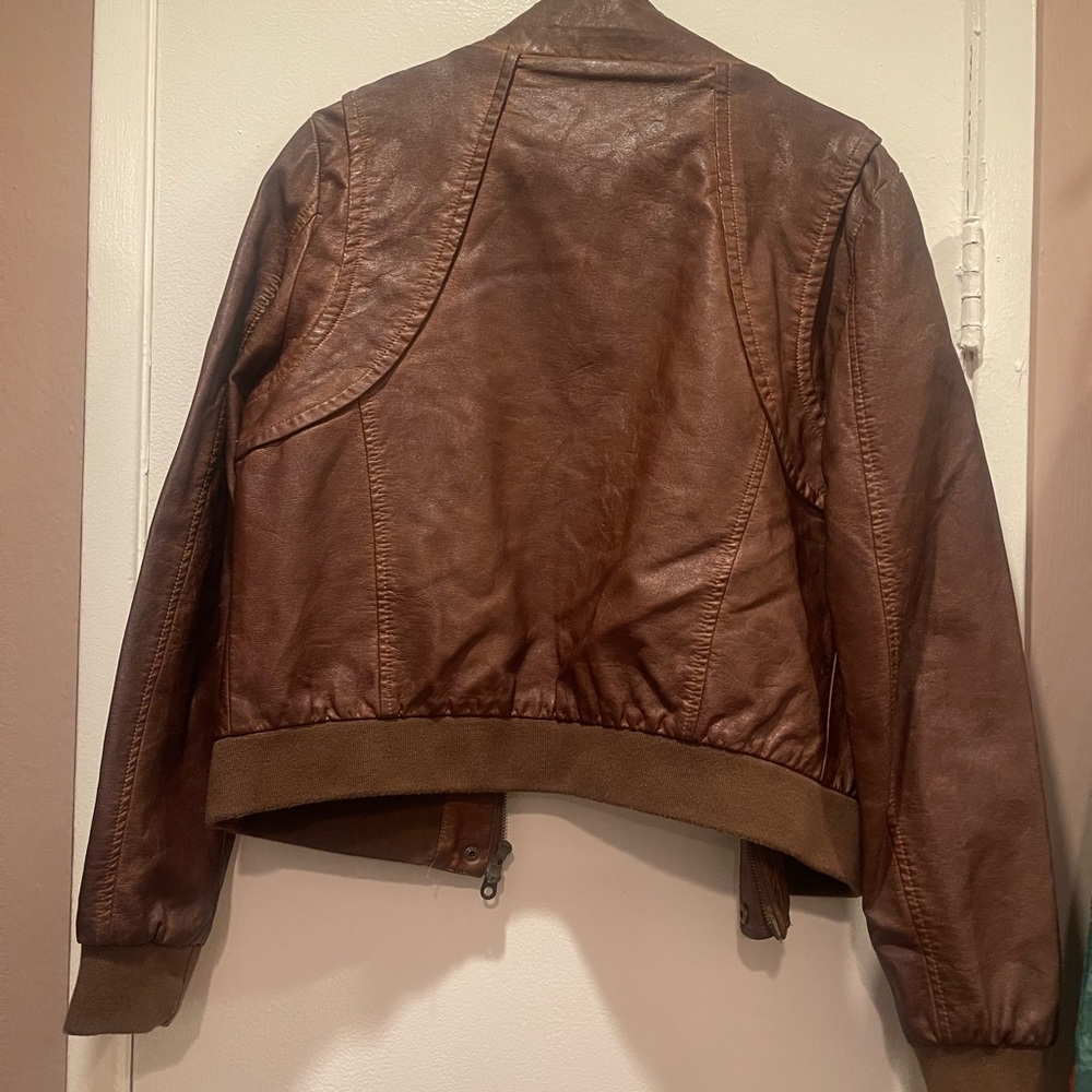 Members Only Brown vegan leather Bomber Jacket